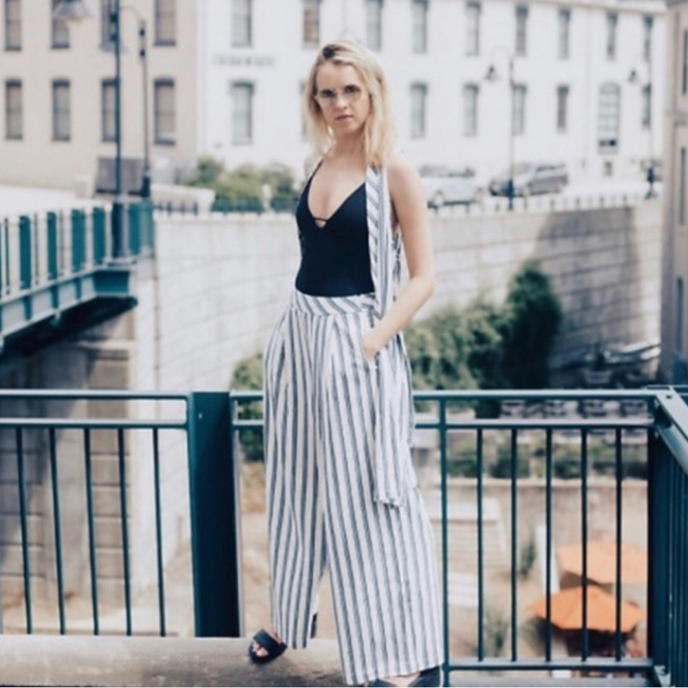 Free People‎ Tuxedo Stripe Wide Leg Pants M P01